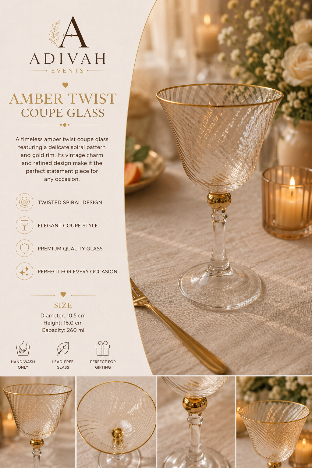 Amber Twist Royal Coupe Glass