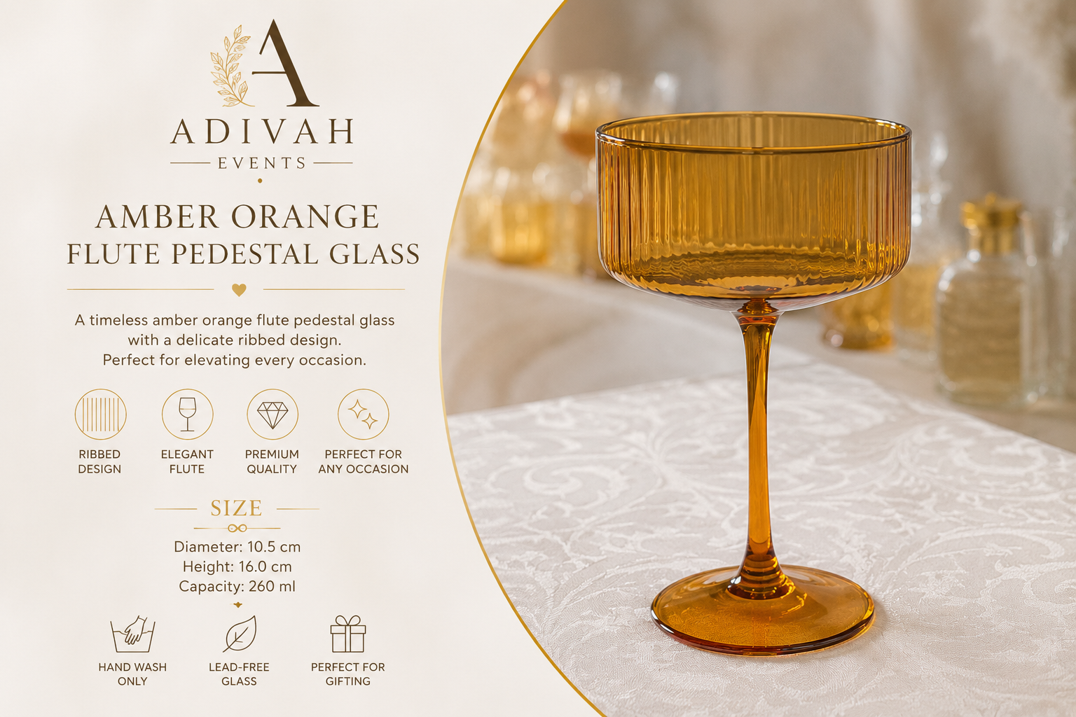 Amber Orange Flute Pedestal Glass