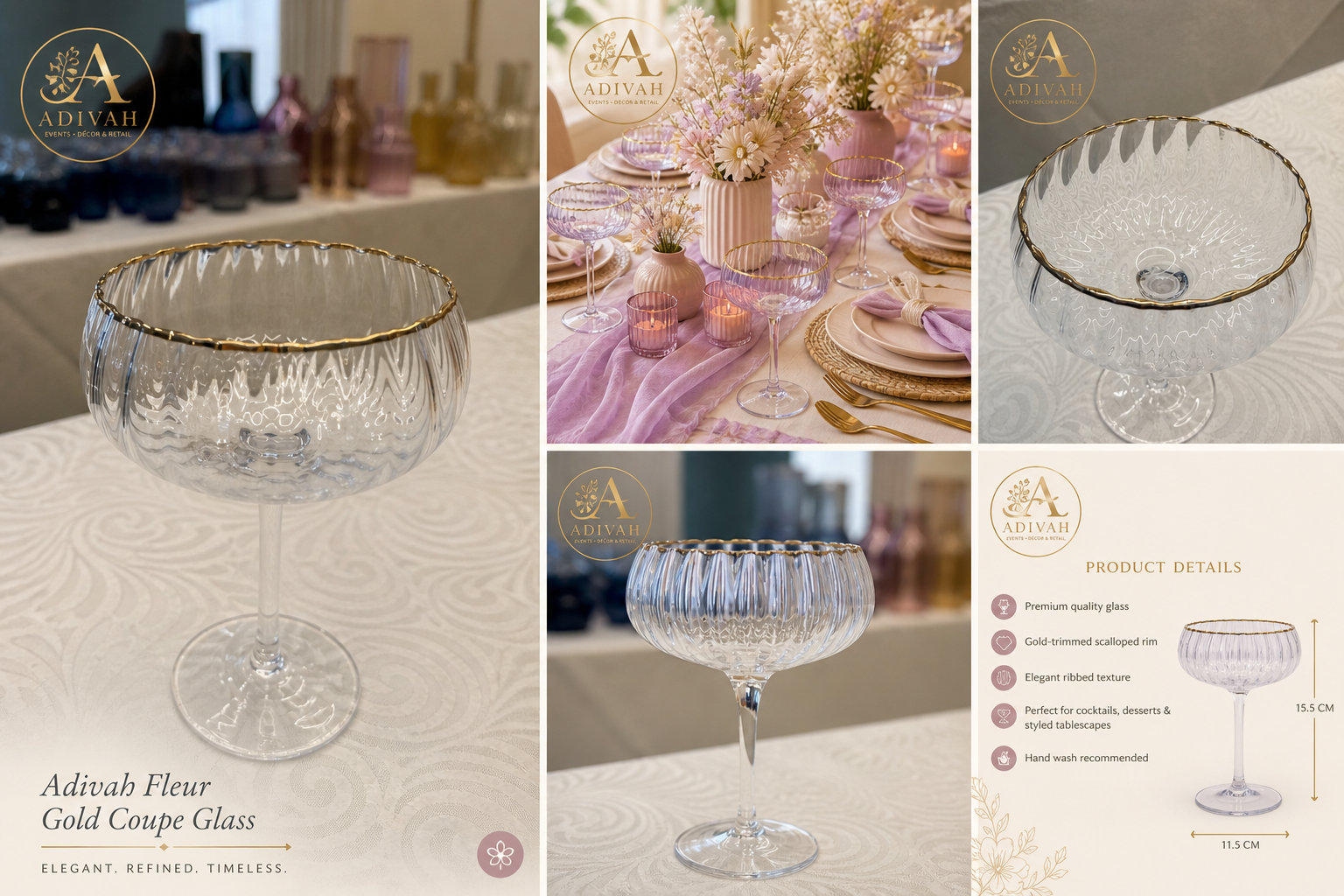 Adivah Fleur Gold Coupe Glass - max 50