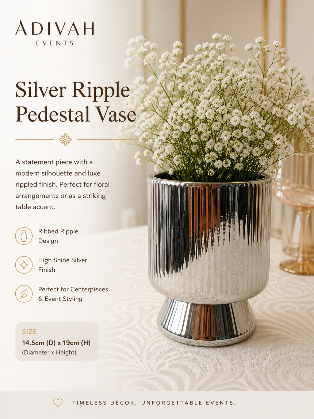 Silver Ripple Pedestal Vase