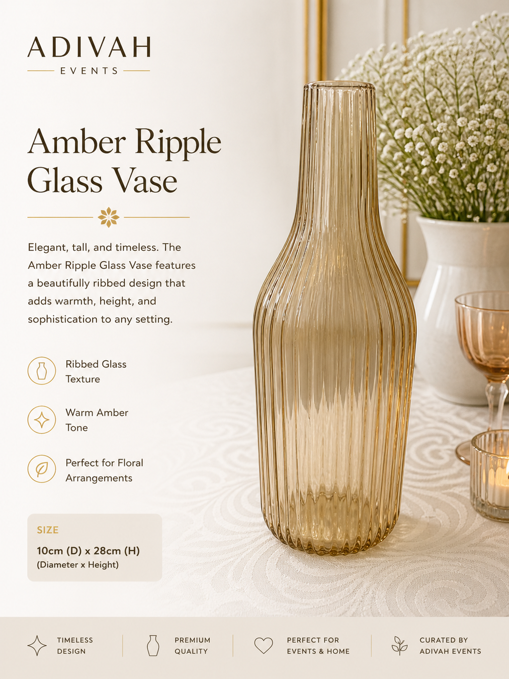 Amber Ripple Glass Vase