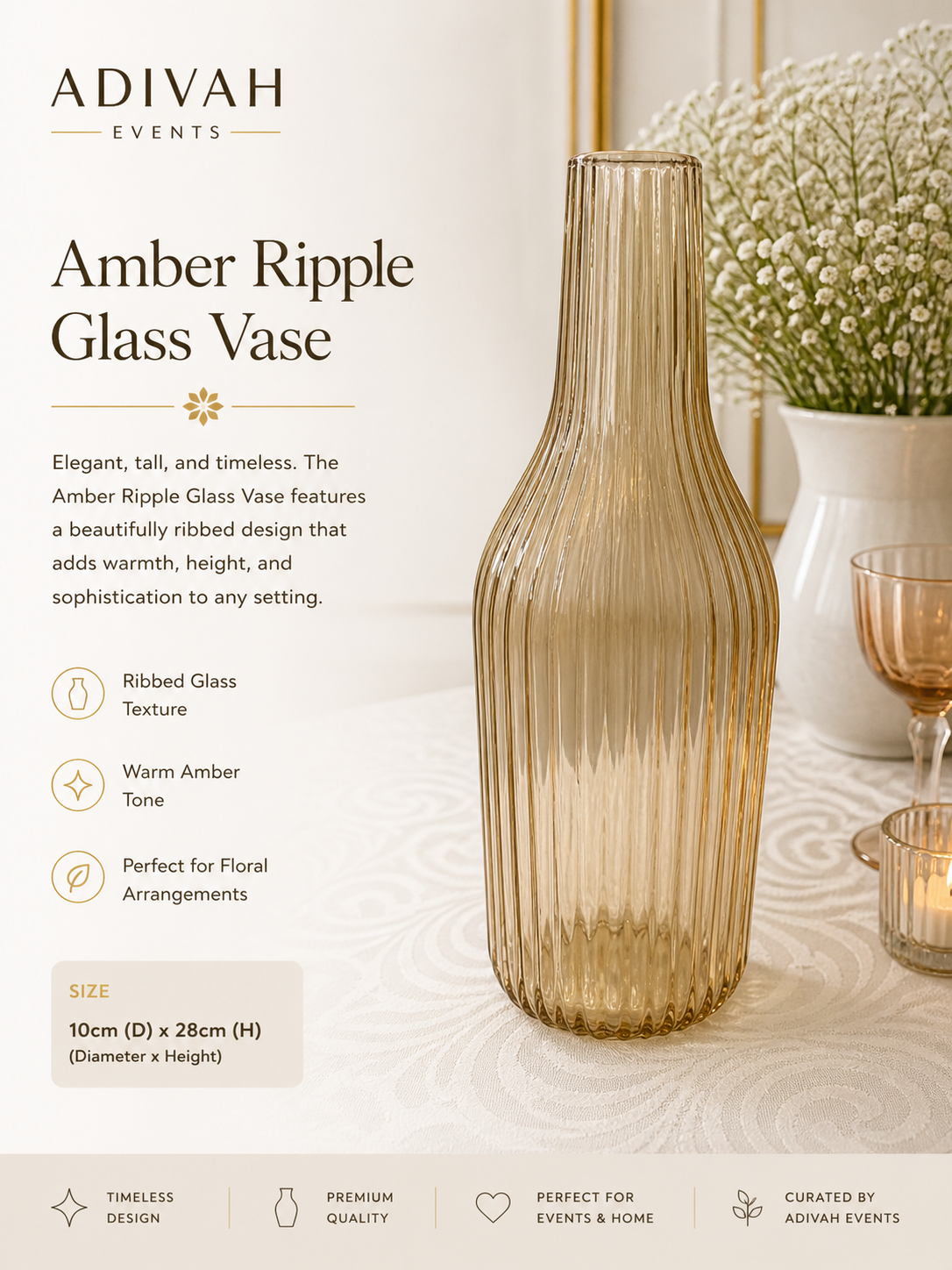 Amber Ripple Glass Vase