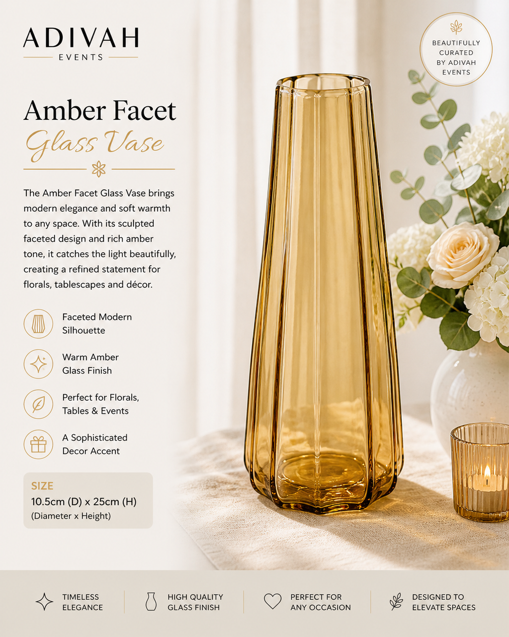 Amber Facet Glass Vase
