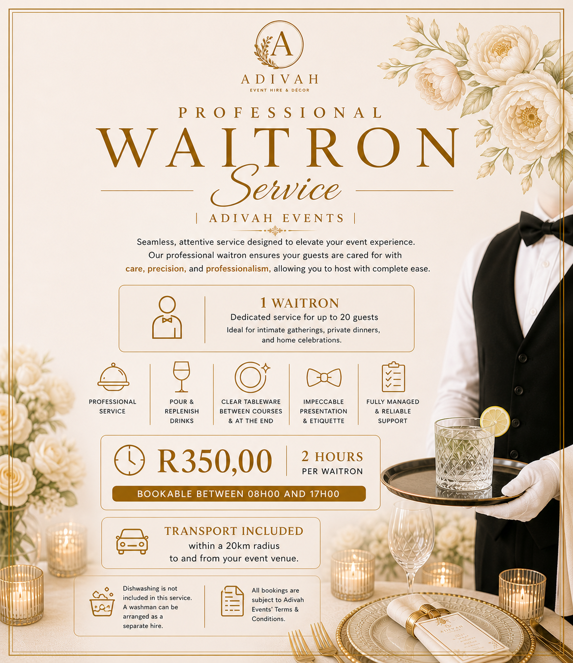 Professional Waitron Service 08h00 - 17h00