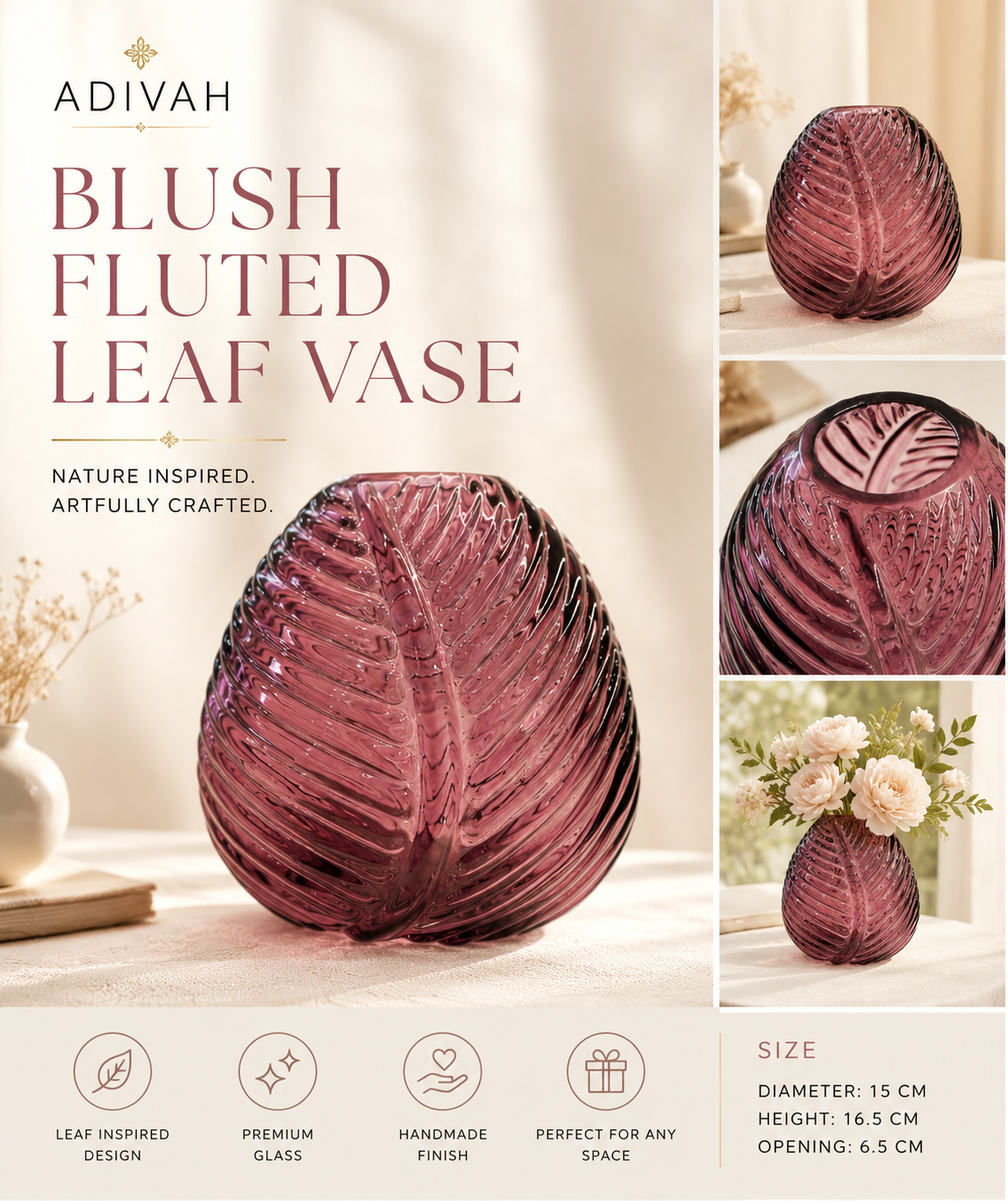 Blush Amethyst Leaf Vase