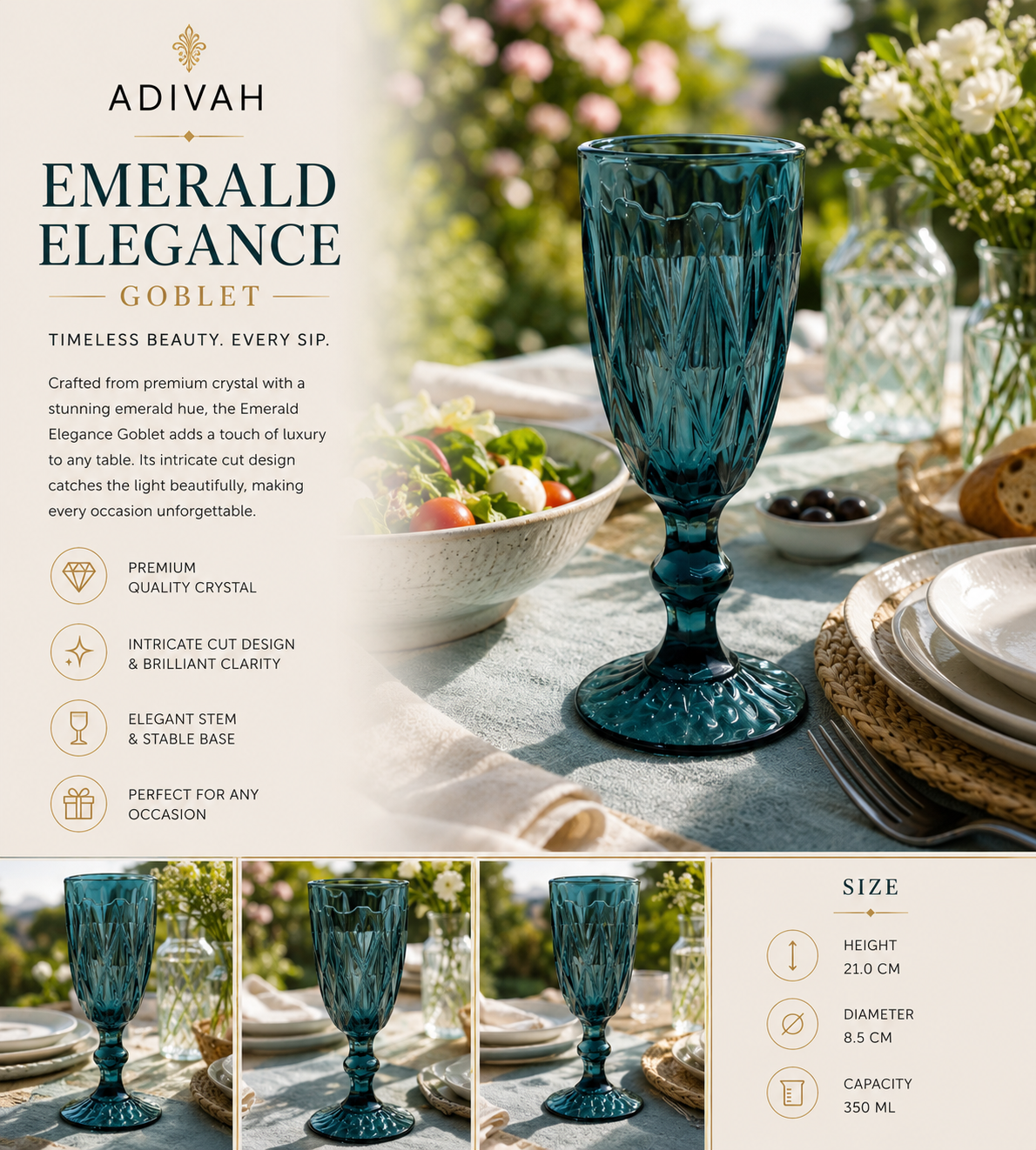 Emerald Elegance Blue Glass