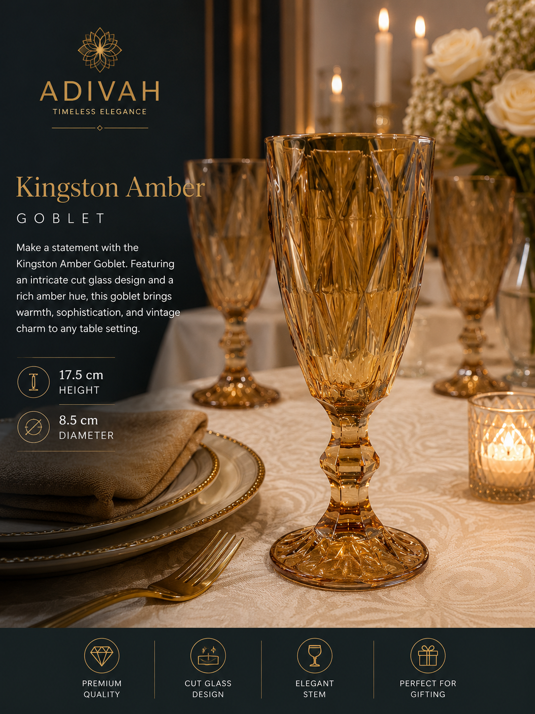 Kingston Amber Goblet Glass