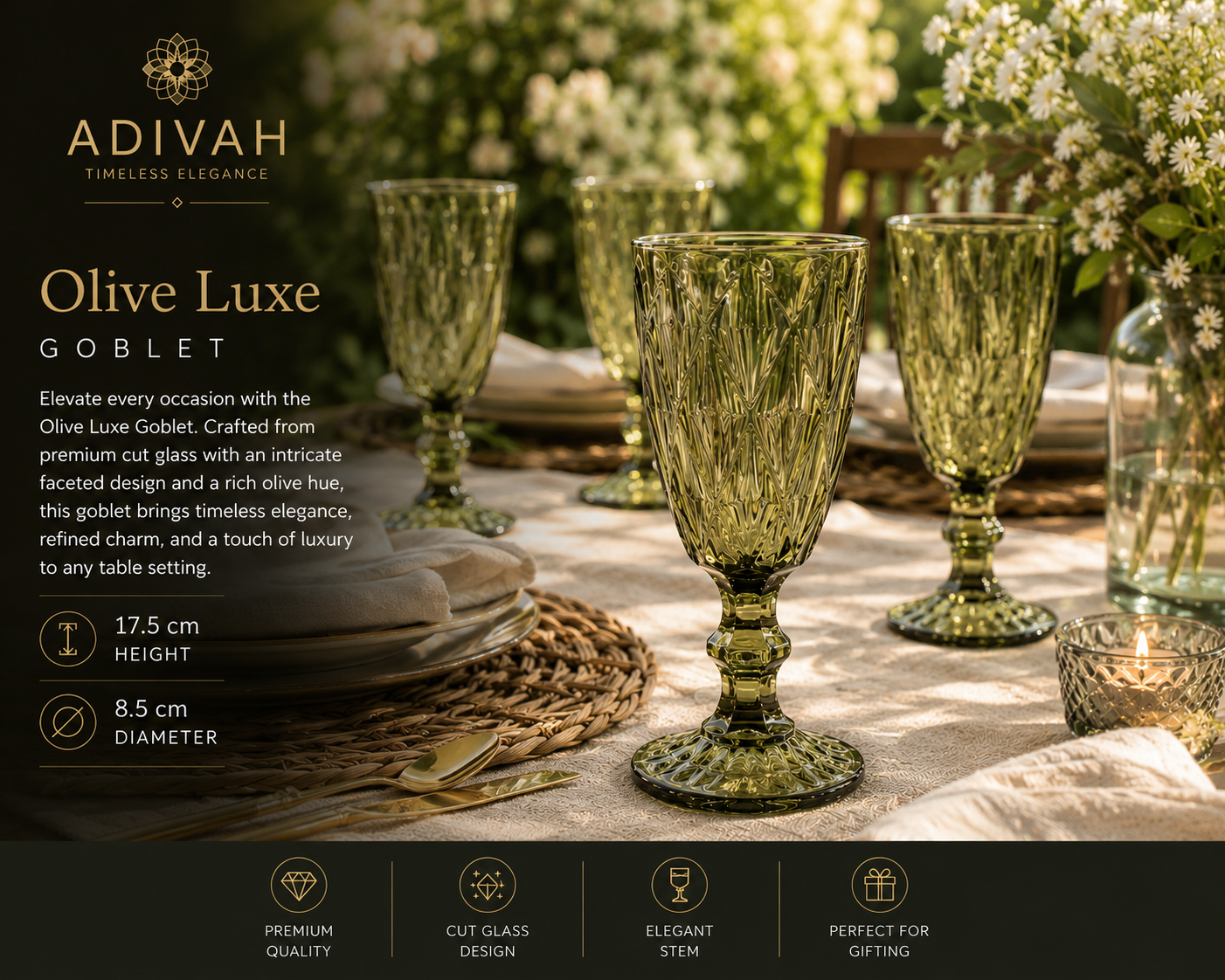 Olive Luxe Goblet Glass