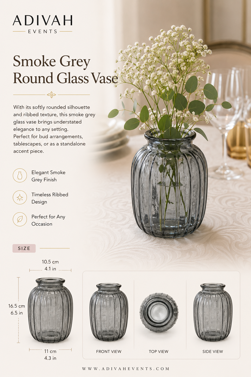 Smoked Round Bud Vase