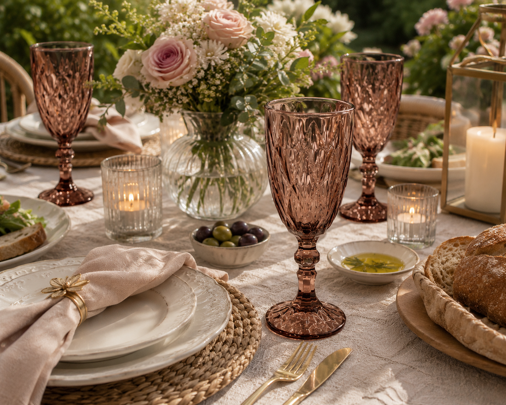 Rose Taupe Goblet Glass