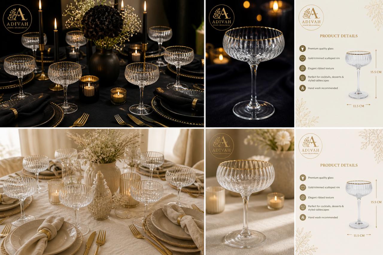 Adivah Fleur Gold Coupe Glass - max 50