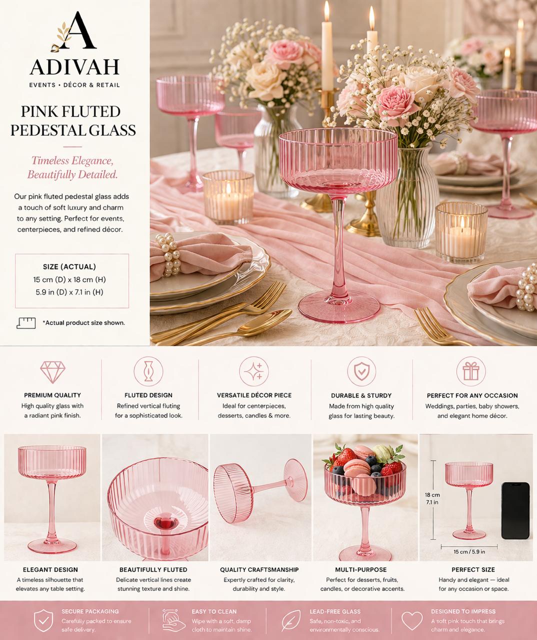 Pink Flute Pedestal Glass