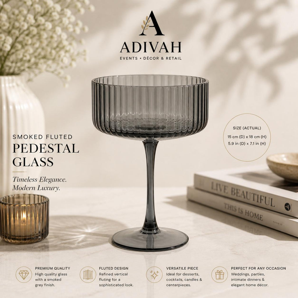 Smoked Flute Pedestal Glass