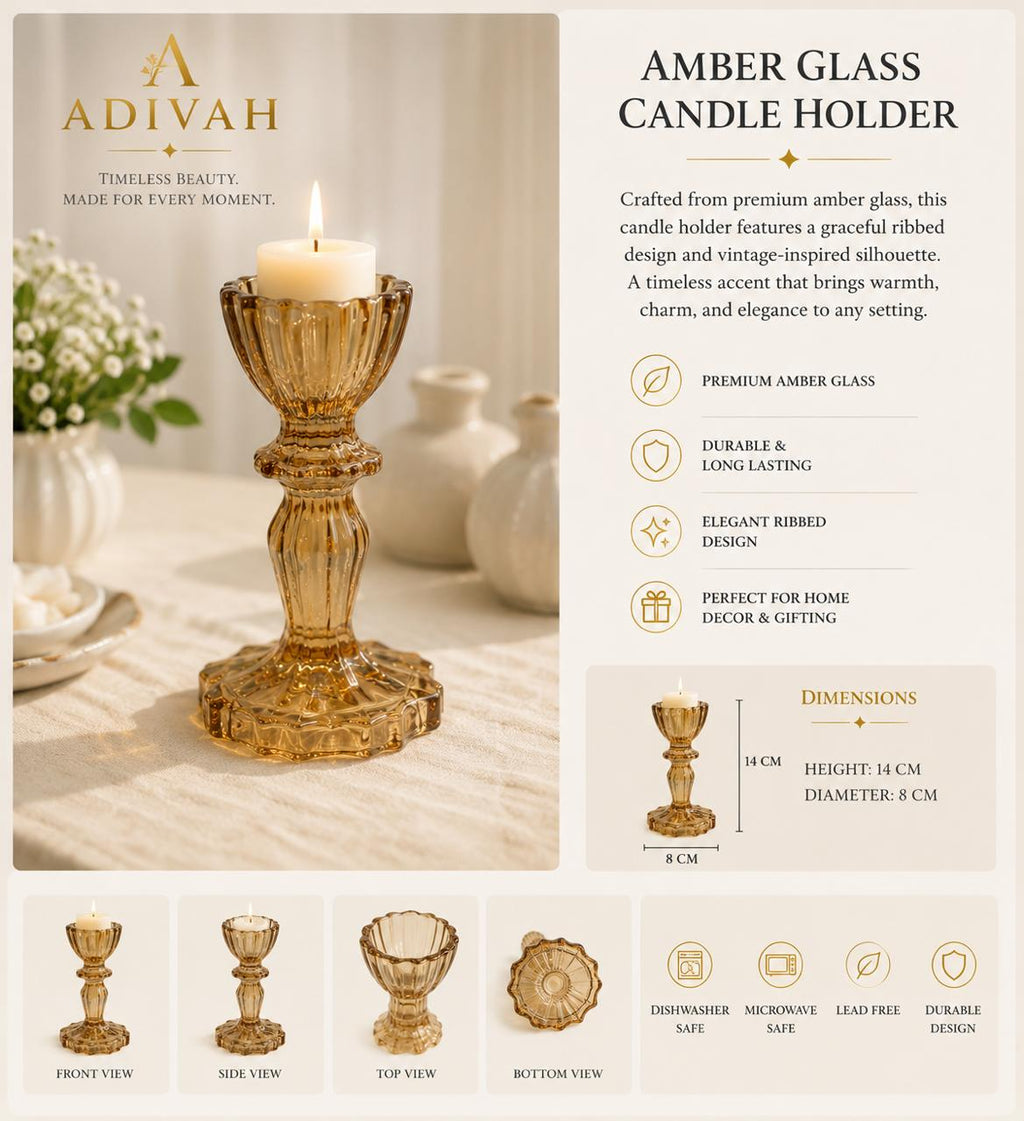 Amber Glass Candle Holder with Candle