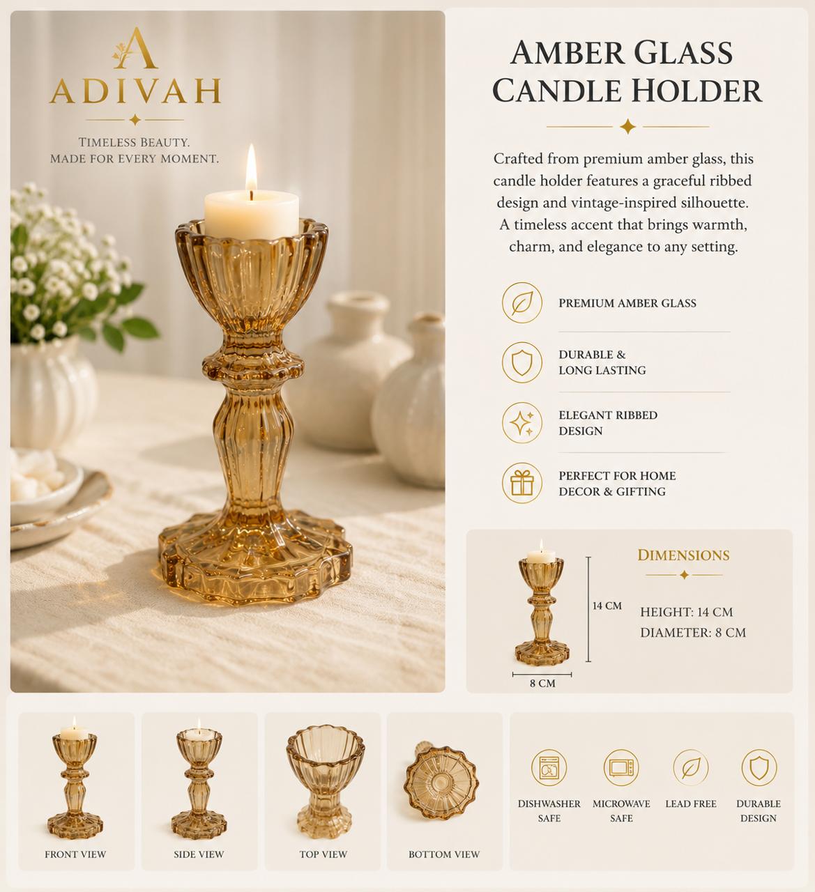 Amber Glass Candle Holder with Candle