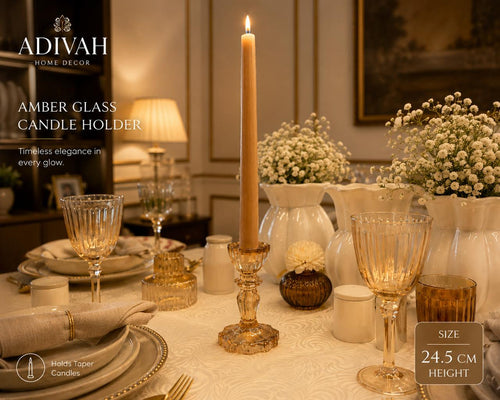 Amber Glass Candle Holder with Candle