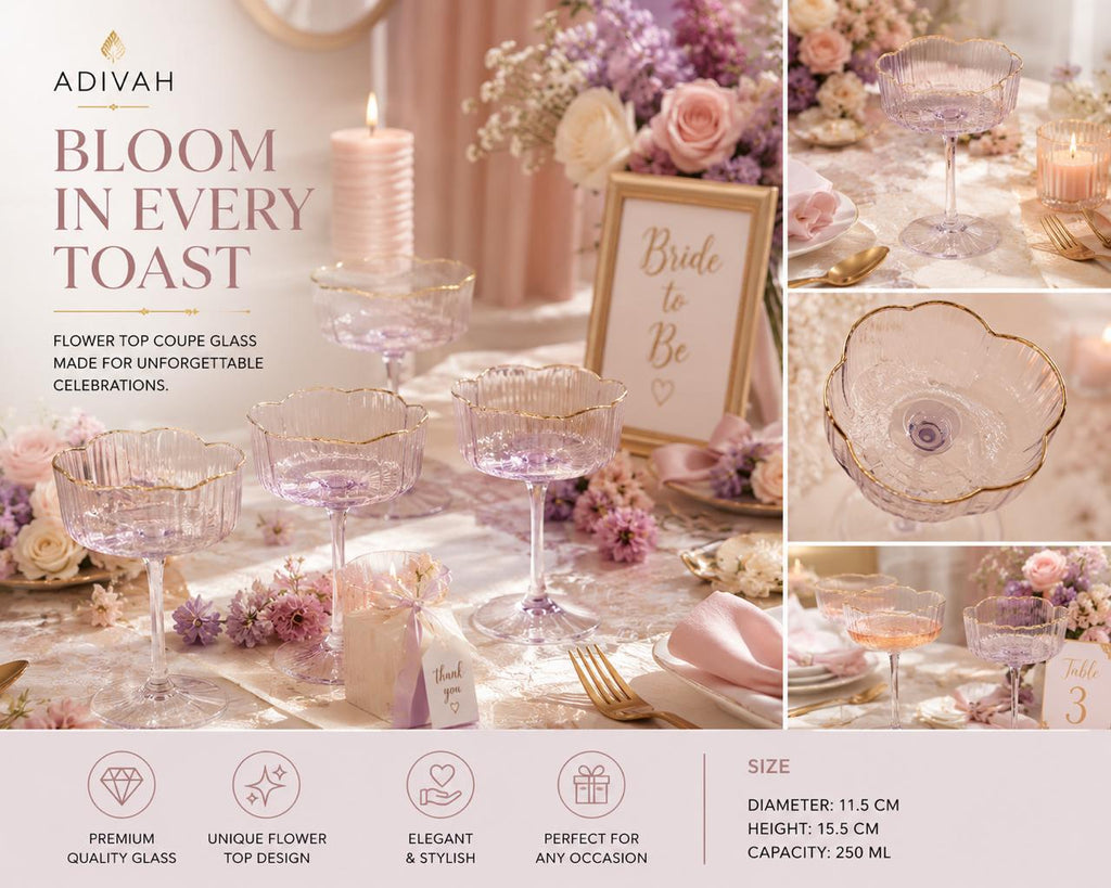 Adivah Petal Gold Rim Coupe Glass