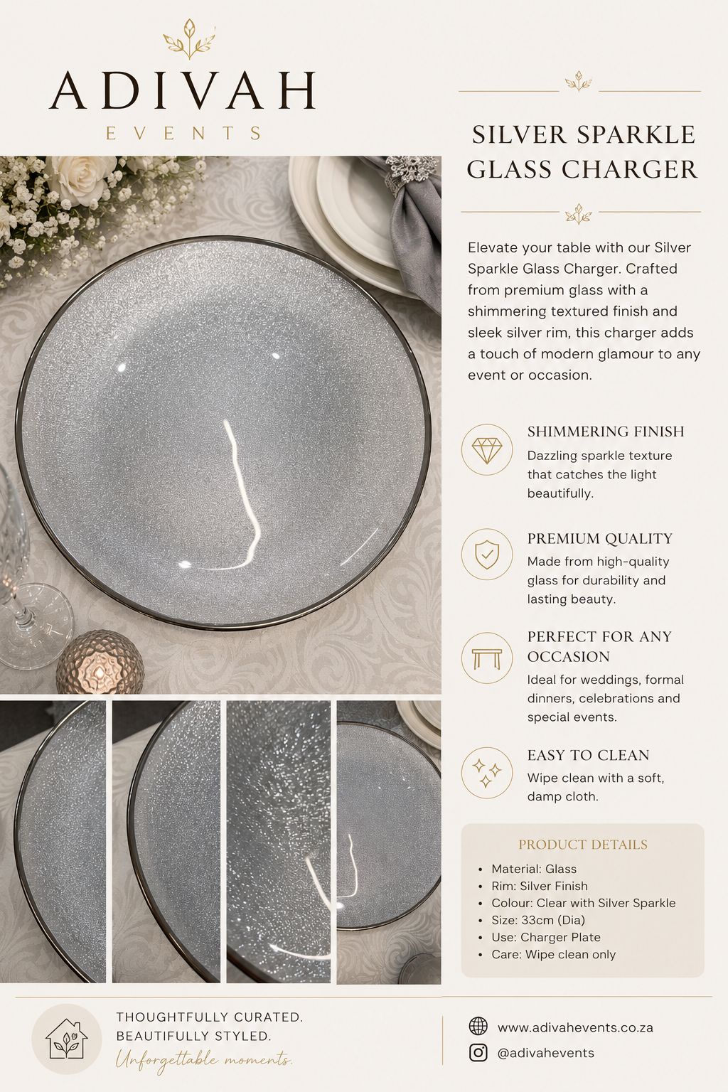 Silver Sparkle Glass Charger