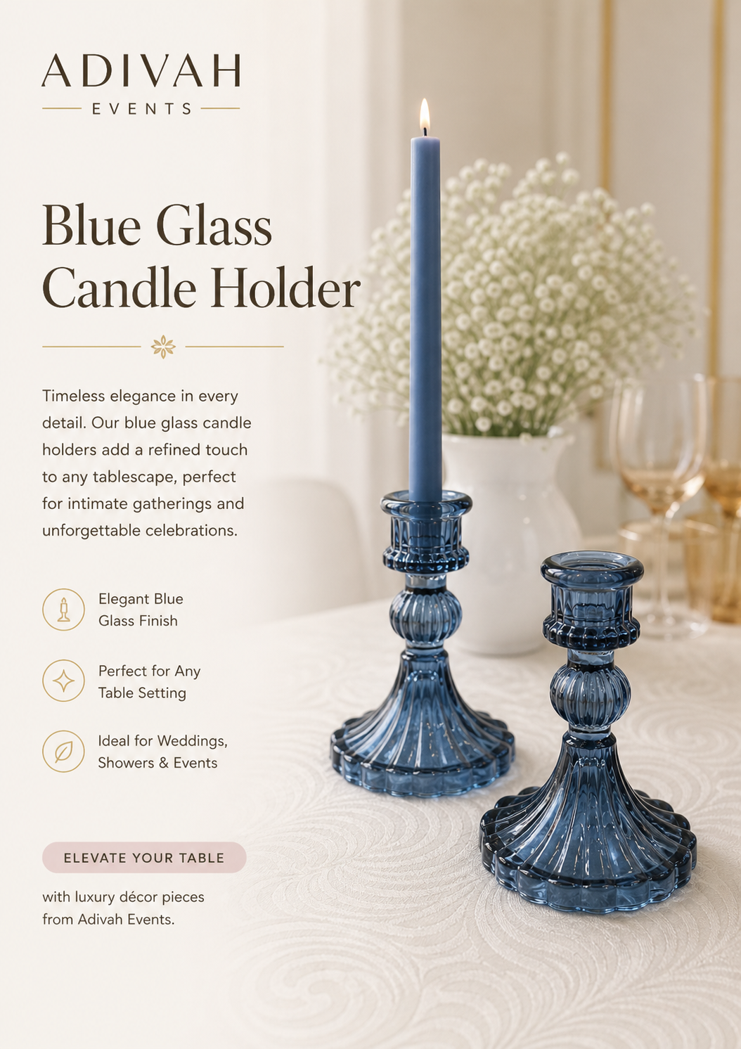 Blue Azure Candle Holder and Candle
