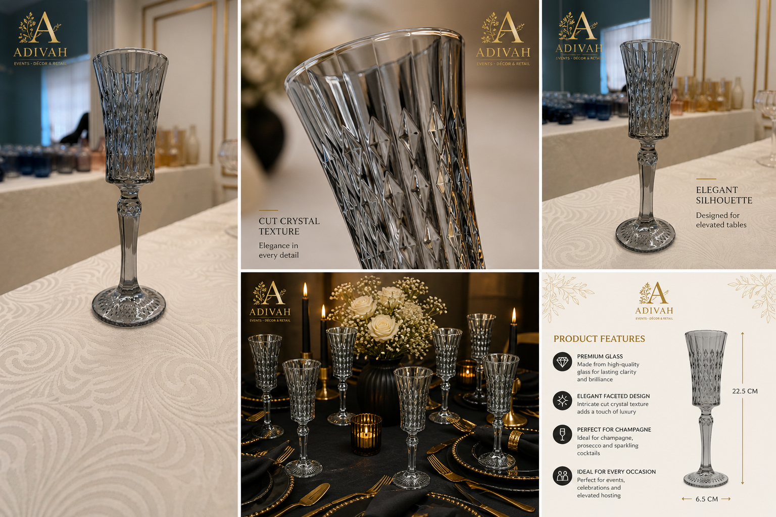 Adivah Noir Crystal Flute Glass - max 50